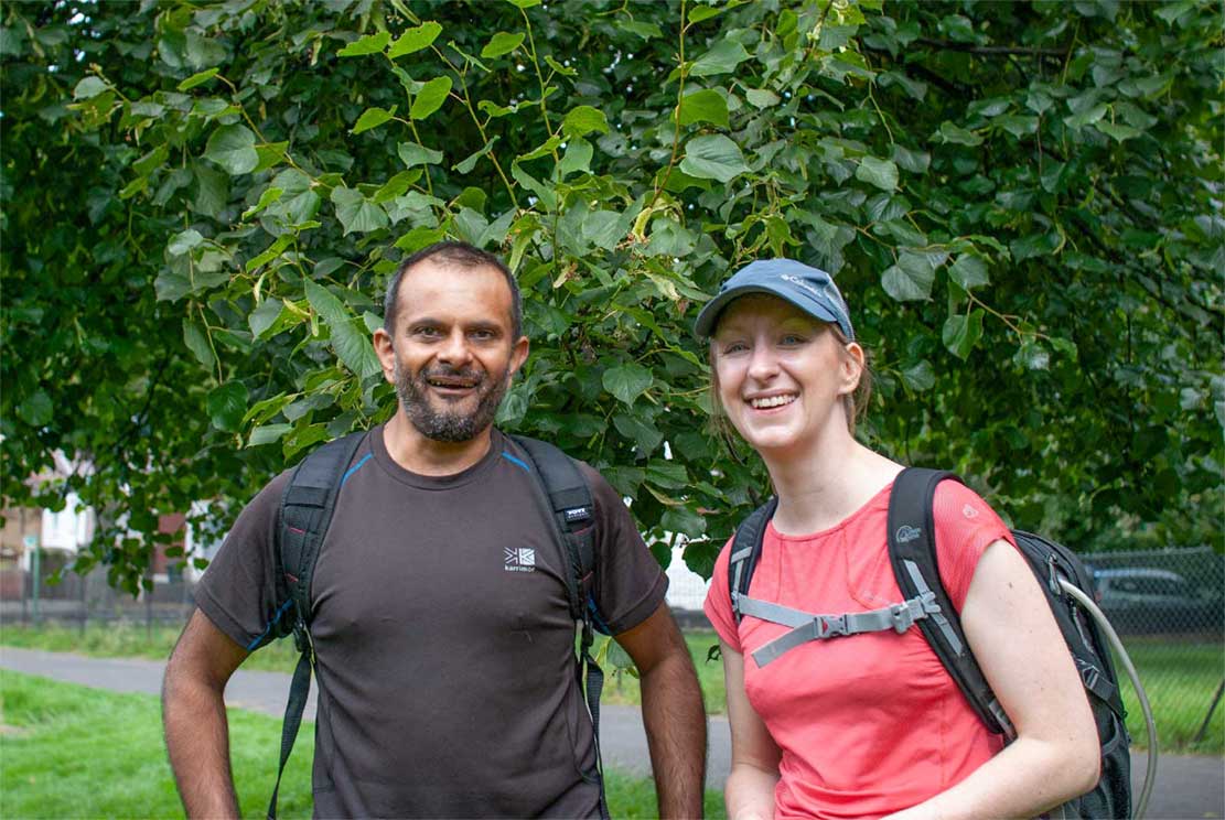 Our friends Mus and Michelle smiling at you in a park in Sheffield UK